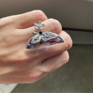 Silver butterfly blue stone ring Adjustable Gorgeous